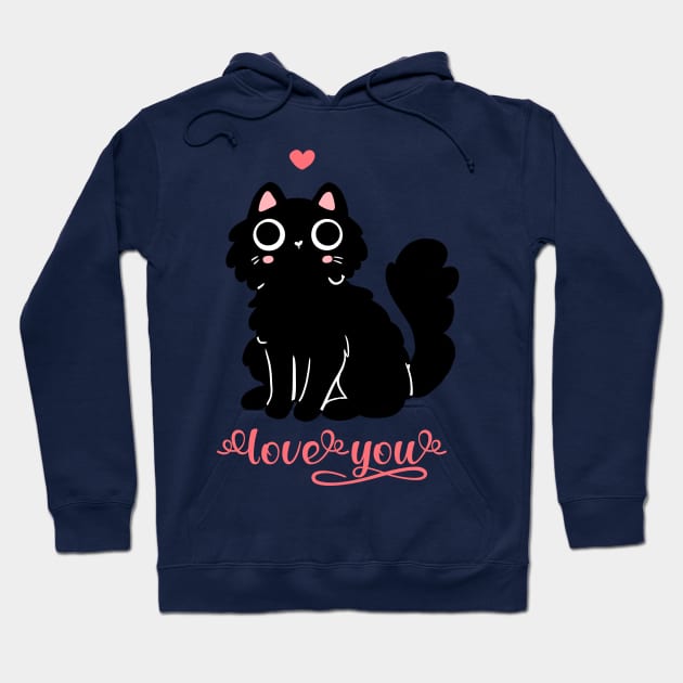 Cute black cat Valentine day love you Hoodie by Yarafantasyart